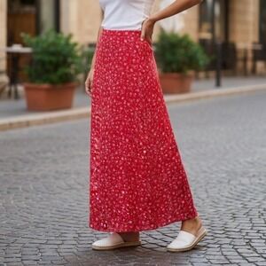 Christopher & Banks Red Floral Vintage Long Skirt